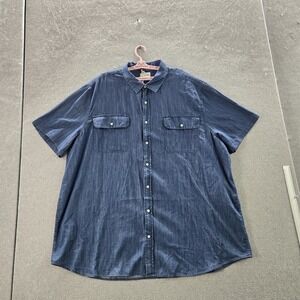Mutual Weave Men Button Up Shirt 3XLT Blue Short Sleeve Denim NWT